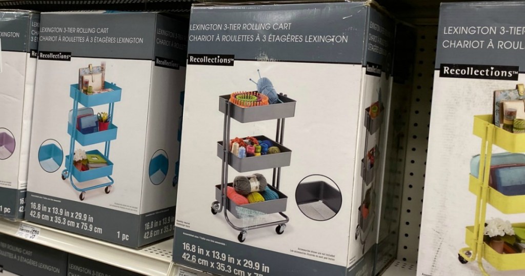 Large craft storage carts carts in boxes on display in-store