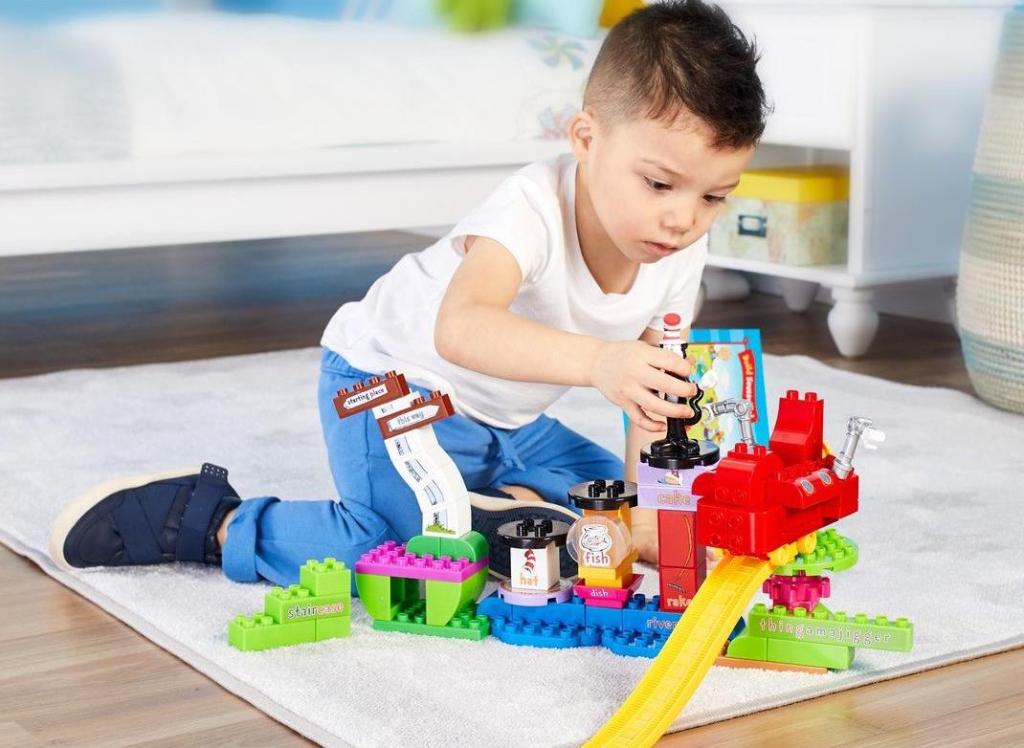 boy playing with a block set
