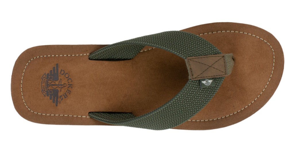 green and tan men's flip flop