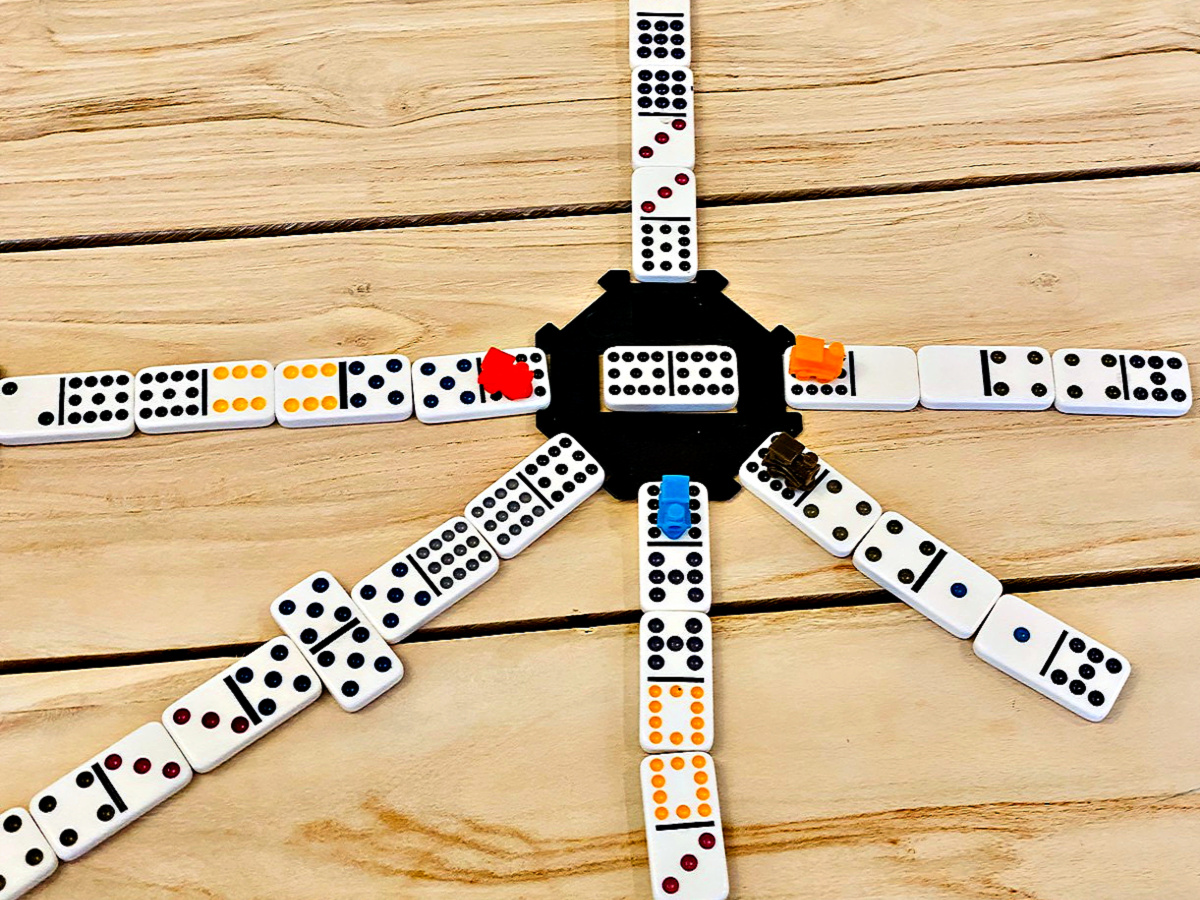 Mexican Train Domino Game Only 13 Regularly 20 My Family Loves   Mexican Train Domino Game In Play On Wood Table 