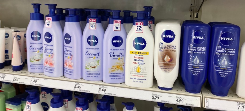 Nivea lotions on shelf at Target