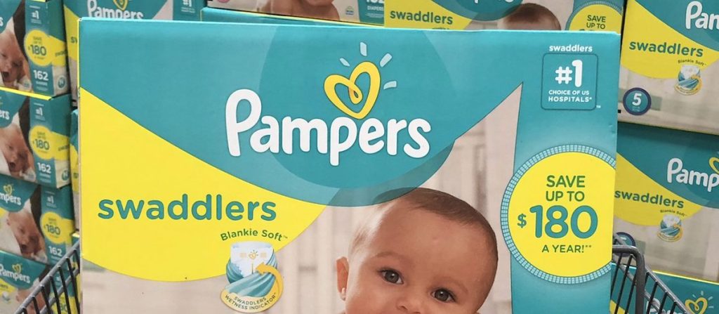 box of Pampers diapers