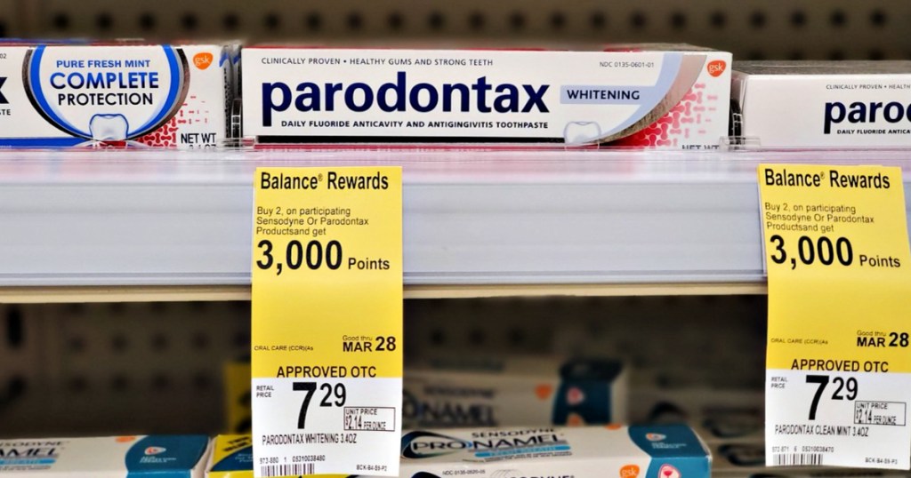 Parodontax Toothpaste on shelf at Walgreens