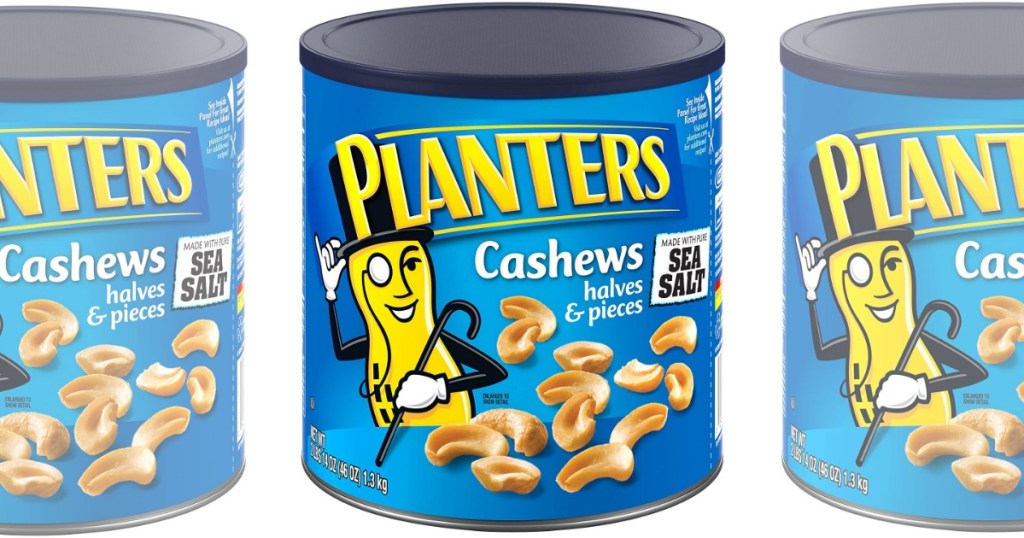 Planters Halves & Pieces Salted Cashews canisters