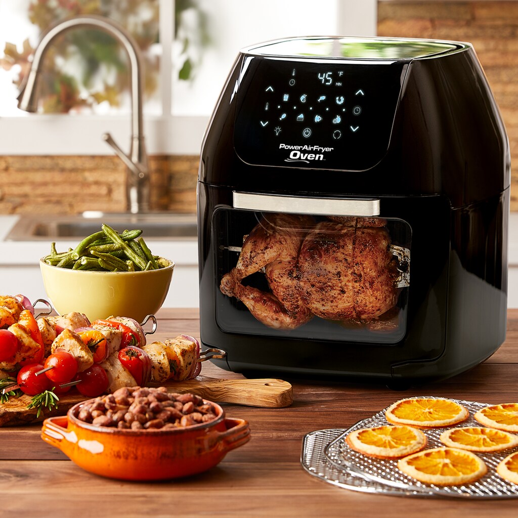 Power AirFryer Oven surrounded by food