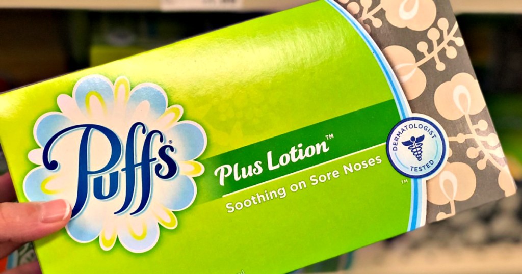 Puffs Plus Lotion Tissues in hand