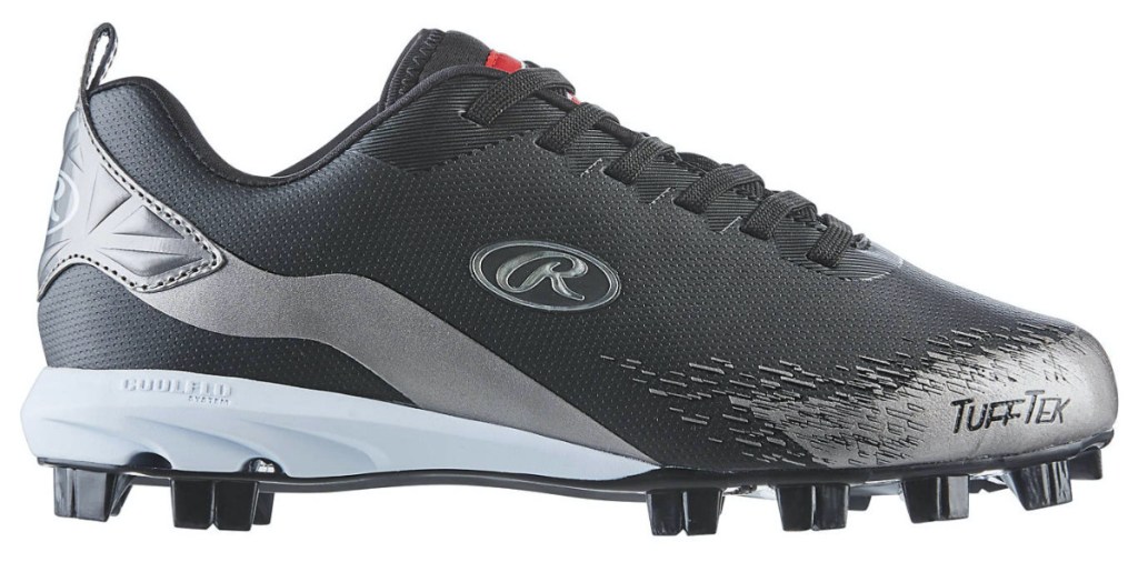 black and grey men's cleat