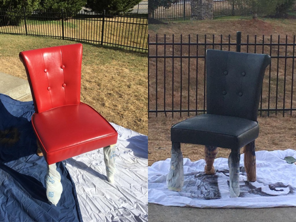 red chair and black spray=painted chair