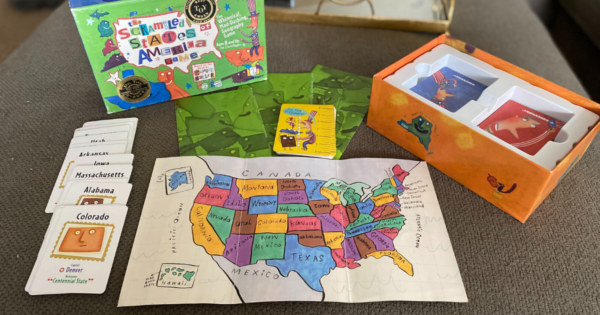Scrambled States of America game set up on a table