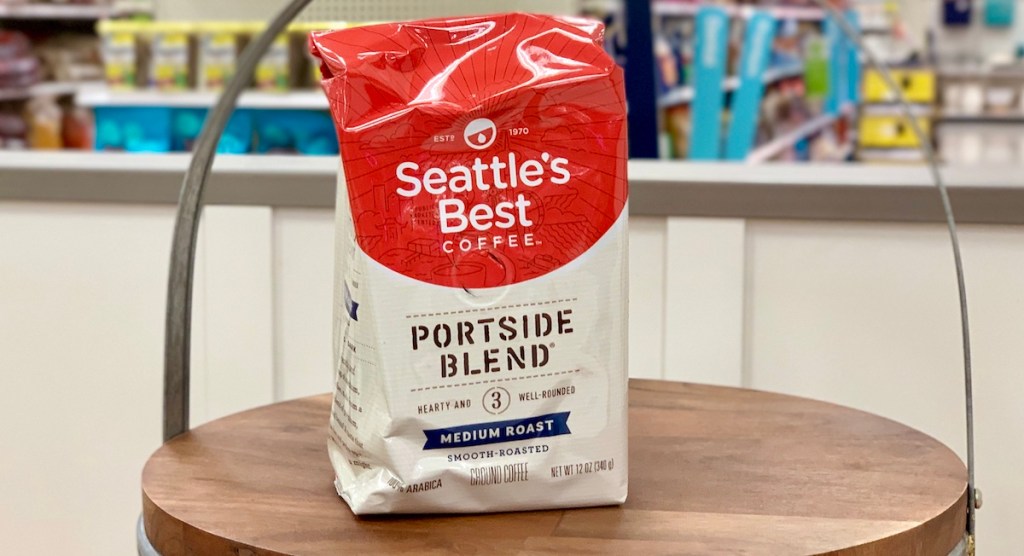 hand holding a bag of Seattle's Best Coffee Portside