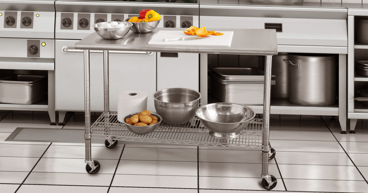 seville classics stainless steel kitchen work table cart 24x20x36