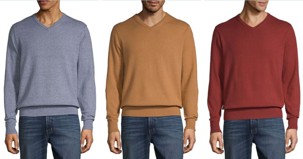 grey, rust, and red St. John's Bay V Neck Long Sleeve Pullover Sweater