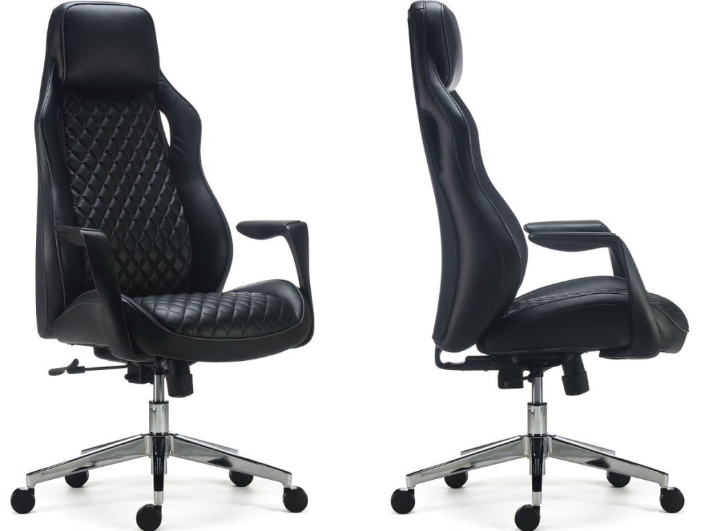 black office chair front and side view