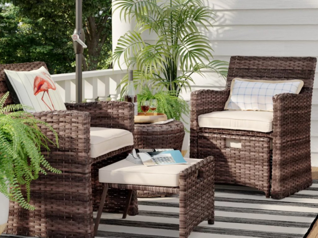 150 Off Threshold 5 Piece Wicker Patio Set Free Shipping On