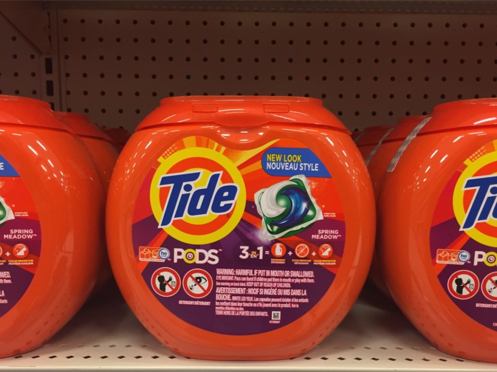laundry detergent pods on store shelf