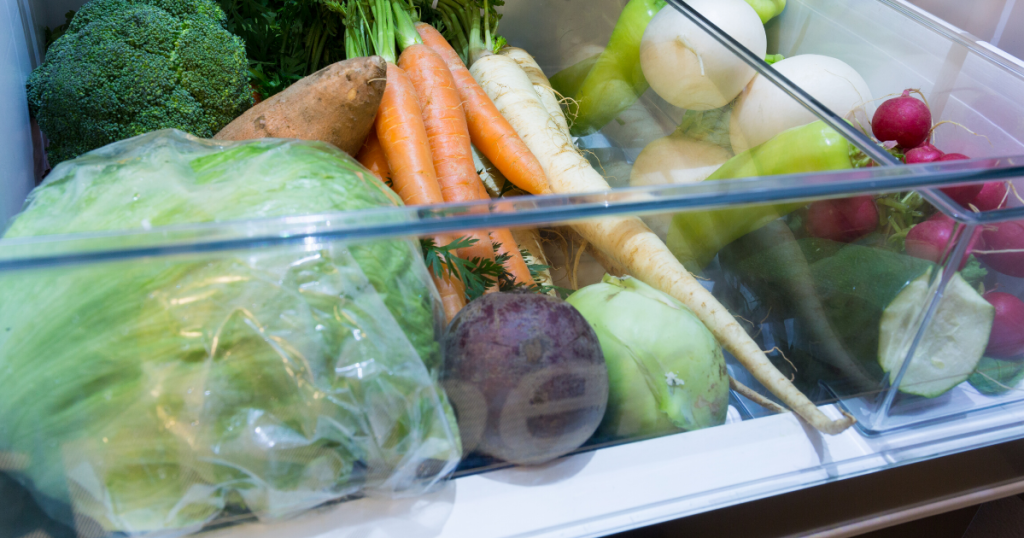 Miscellaneous vegetables in refrigerator drawer
