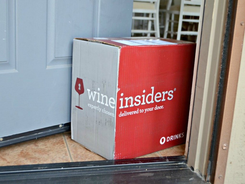 box of wine at a door