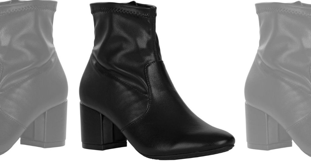 womens right foot black faux leather slip on boot