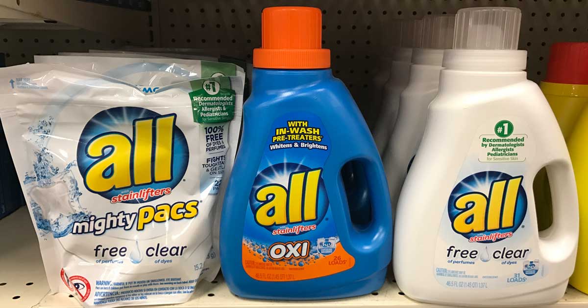 shelf of all laundry detergent in a store