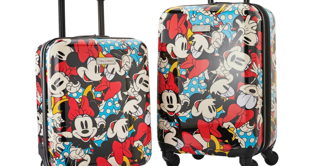 luggage featuring colorful minnie mouse cartoon characters