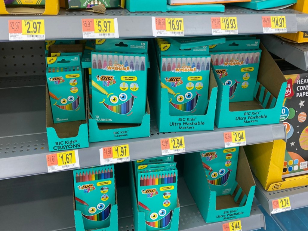 store shelves filled with new BIC kids items