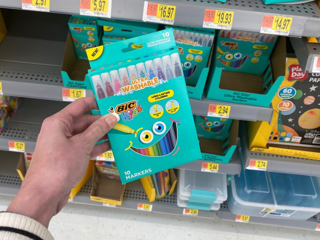 hand holding BIC kids washable marker box in store