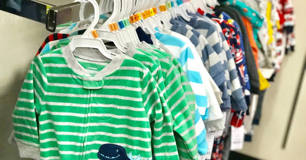 green stripe carters footie Pajamas on rack