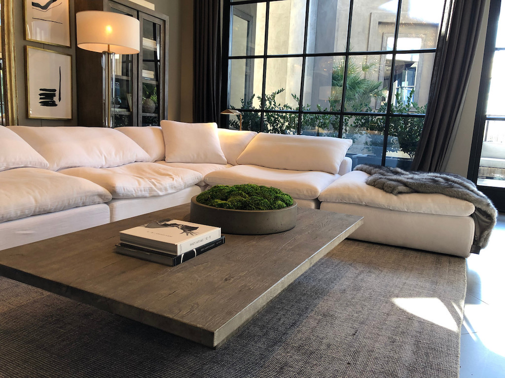 Restoration Hardware cloud couch with coffee table