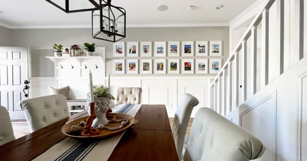 Dining room with large gallery wall using Ikea picture frames. 
