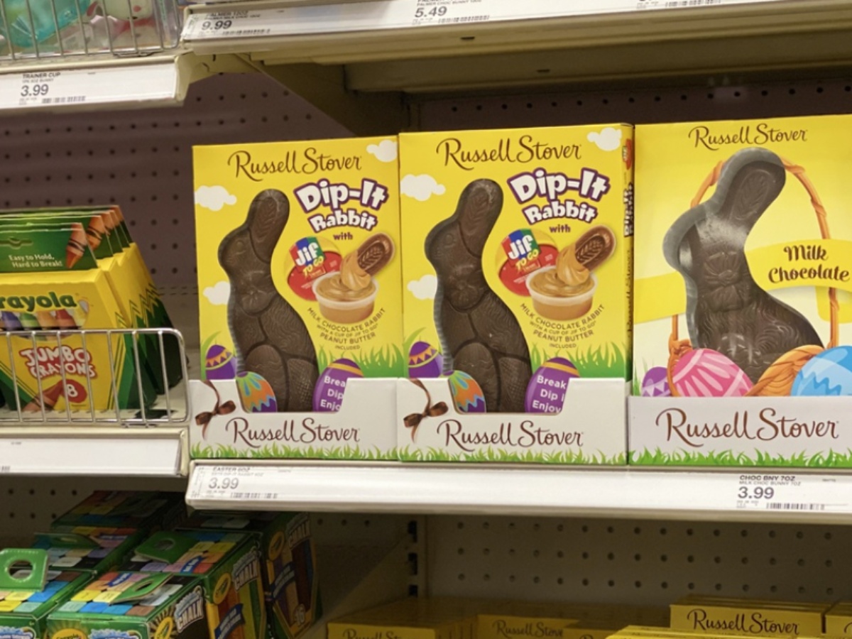 chocolate bunnies on the shelf at Target