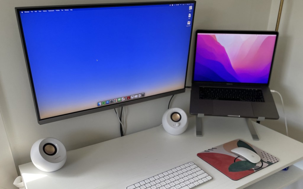 two monitors on desk
