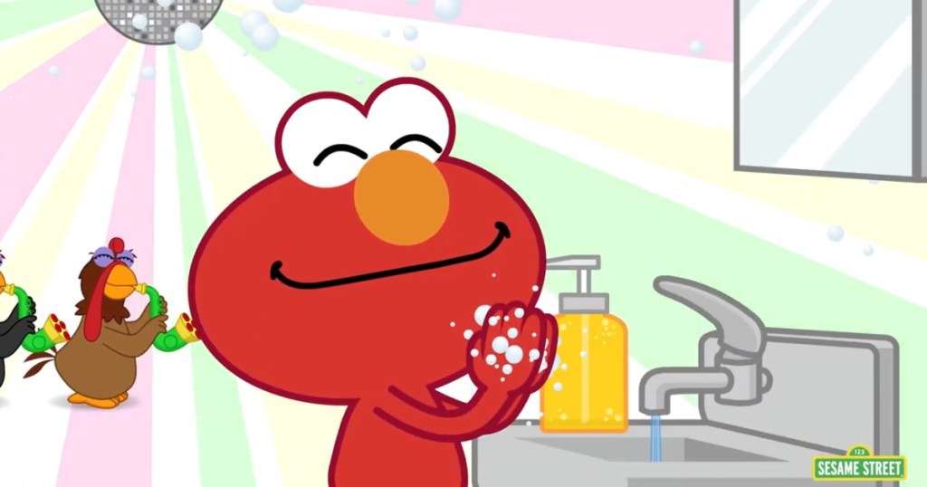 animated Elmo washing his hands 