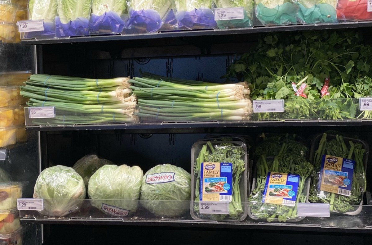 various vegetables on a Target store shelf