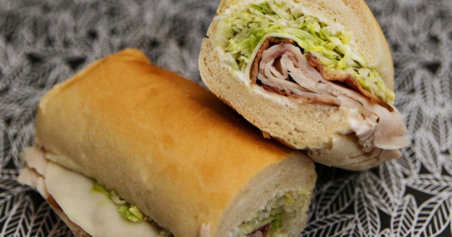 Jimmy John's sandwich cut into 2 halves