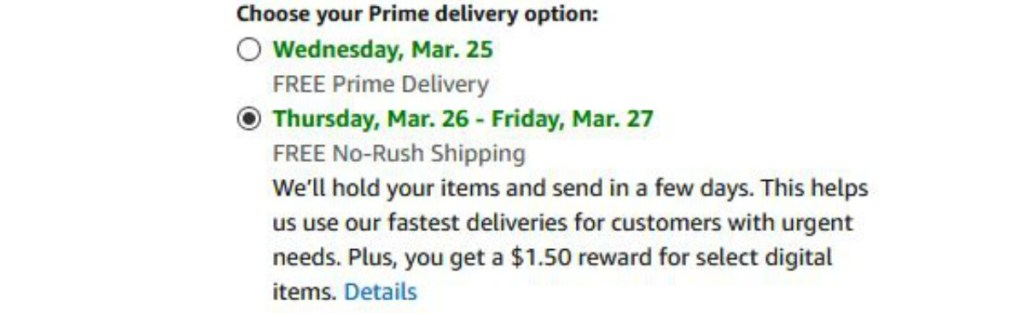 Prime Members Get $1.50 Credit for Choosing No-Rush Shipping