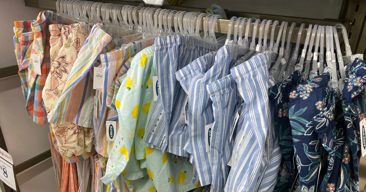 pajama bottoms on a store wall rack
