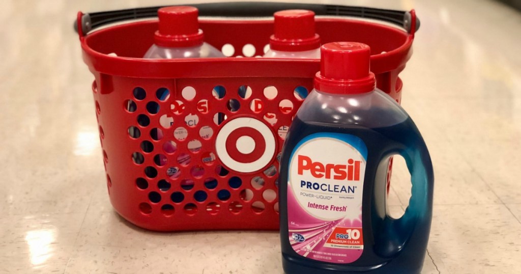 bottle of detergent sitting in front of target basket