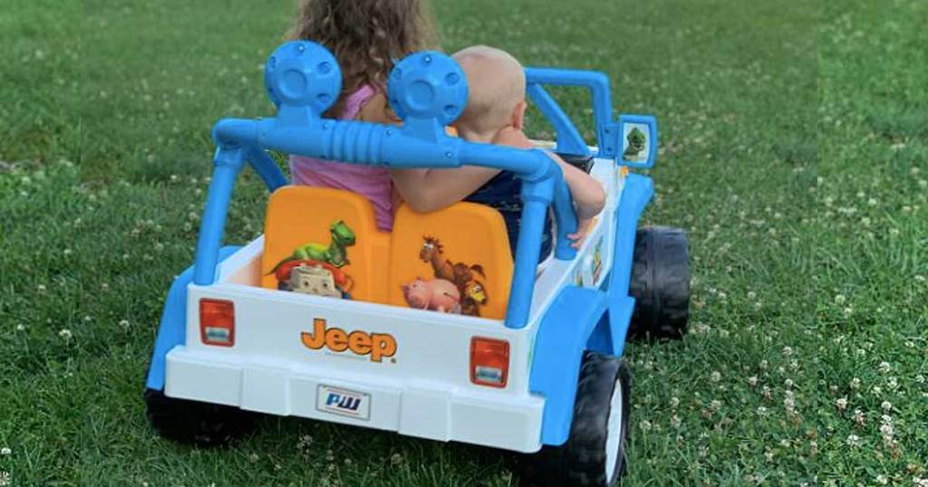 power wheels disney jeep wrangler with kids in it