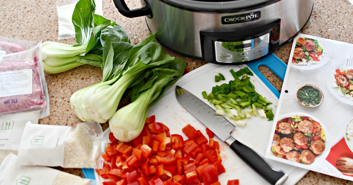 prepping a home chef crock-pot meal at home