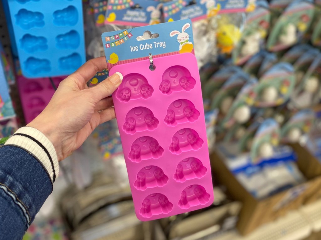 pink rubber ice cube tray
