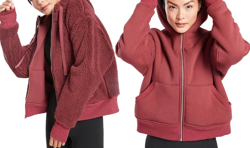 woman wearing an Athleta Cozy Sherpa Jacket