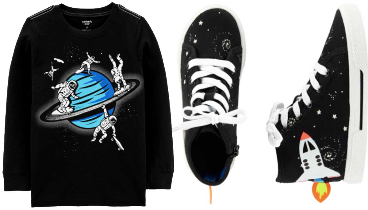 boys space tshirt and shoes