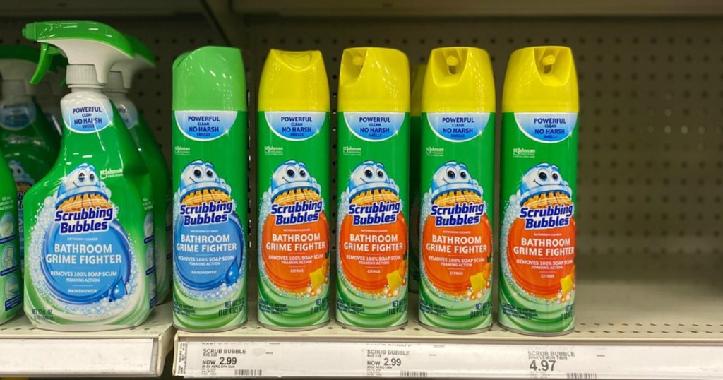 bathroom cleaners on a store shelf