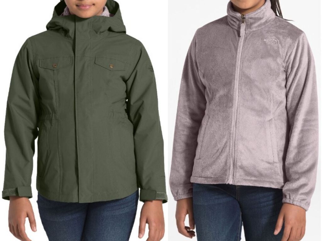 2 piece jacket system showing outer shell on girl and fleece base layer jacket