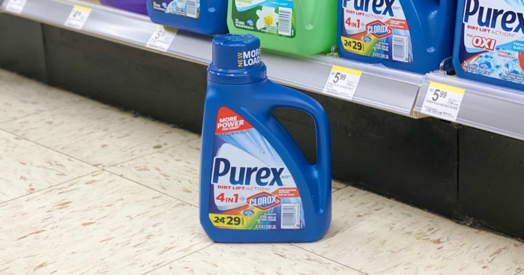 bottle of laundry detergent on the floor in a store
