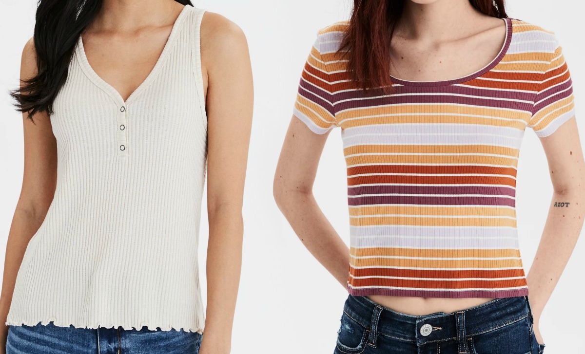 Two women wearing different tops
