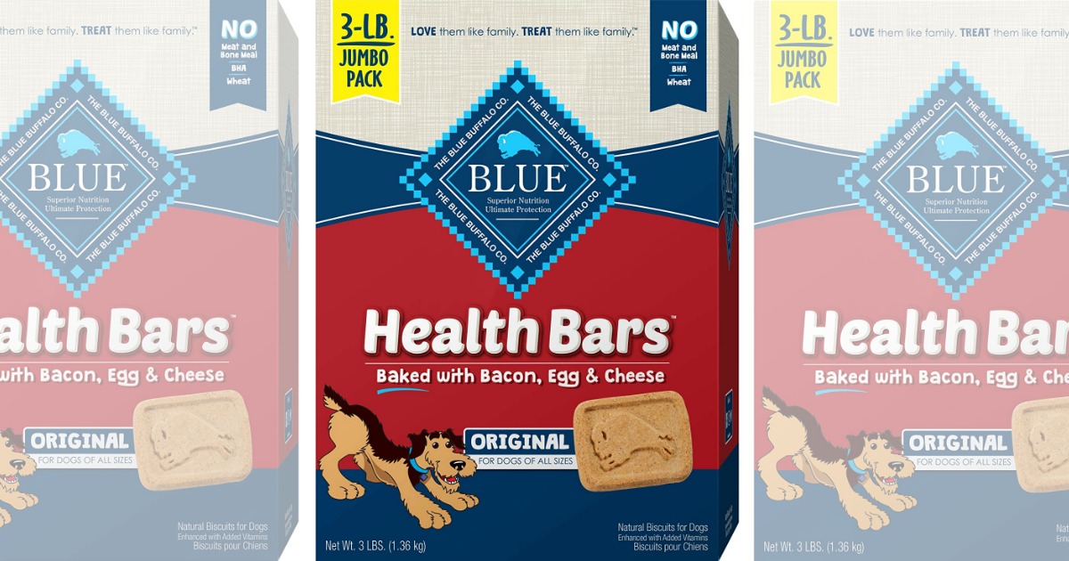 three boxes of Blue Buffalo dog treats