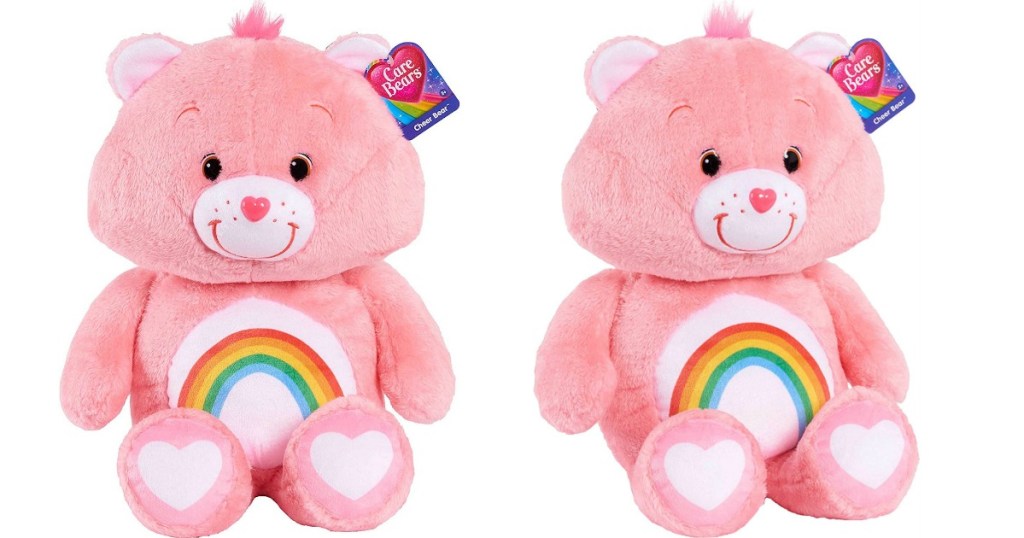 two views of a plush pink Care Bear