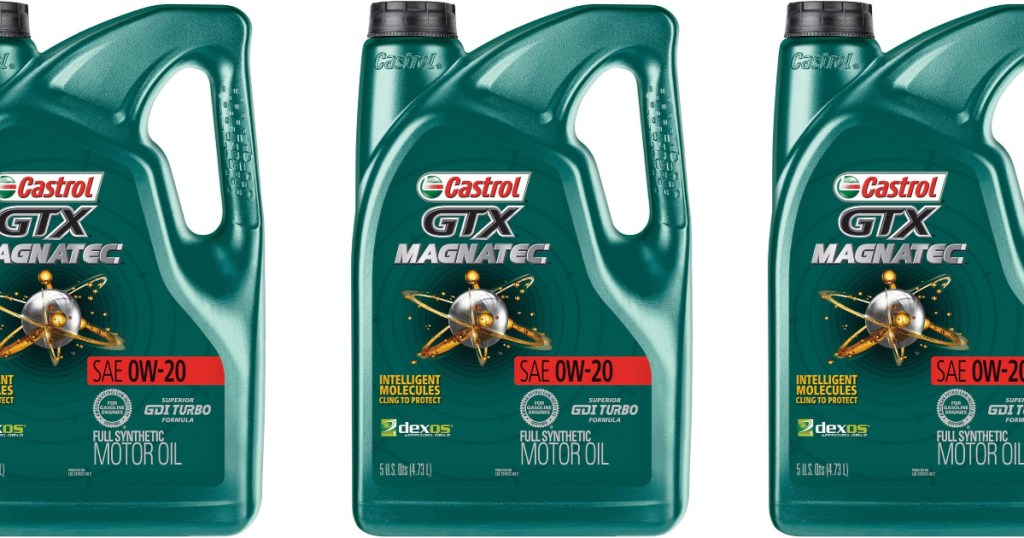 three green 5-quart jugs of castrol engine oil