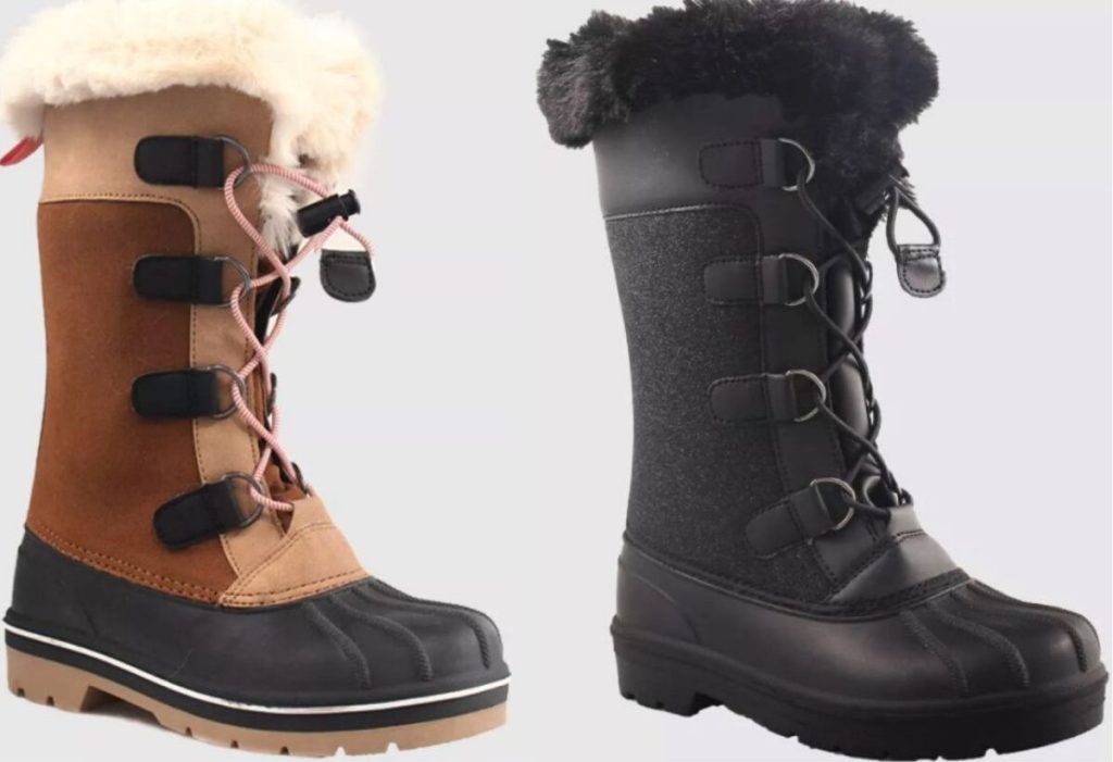 two pairs of girls winter fur top lace up boots